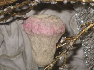 Antique Venetian Dew Rose Bud Christmas Ornament~Pink  