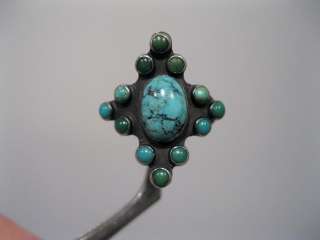 Great Old Navajo Fred Harvey Turquoise Cluster Style Ring sz7  