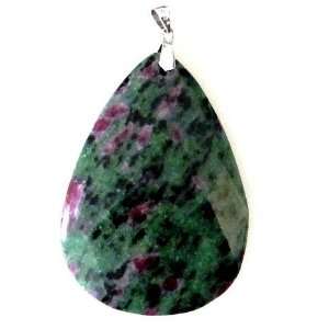  Ruby Zoisite Pendant 02 Faceted Tear Drop Red Green Black 