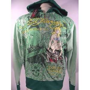 ED HARDY MENS DIP DYE FADE SPECIALTY WOMAN AND PANTHER HOODIE NWT Size 