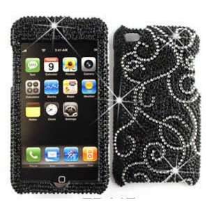 Apple iPod Touch 4 (iTouch) Full Diamond Crystal, White Vines on Black 