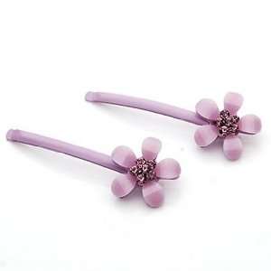 Light Purple Flowers Pattern Resin Rhinestone Hair Bobby Pins /Sticks 