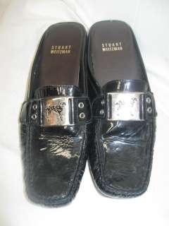   WEITZMAN black patent loafers slides dalmation dog buckle SHOES size 6