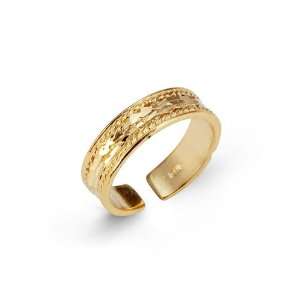    Solid 14k Yellow Gold Milgrain Diamond cut Toe Ring Jewelry