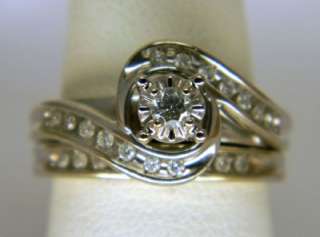 Estate Diamond ENGAGEMENT ring & Wedding band set 14K White Gold 5.37g 