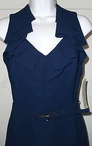 NWT Genuine EVAN PICONE luna blue ruffle dress with belt, size 4 