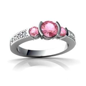   White Gold Round Created Pink Sapphire Engagement Ring Size 5 Jewelry