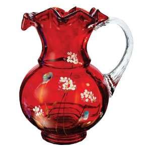  Fenton Art Glass 7 Ruby Red Pitcher Vase White Flowers 
