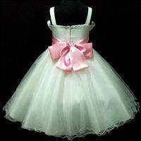   Pink White Wedding Bridesmaid Party Girls Dress + Cardigan Set SZ 2 3T