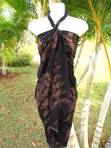 Sarong Black w/ Brown Tahitian Florals Pareo Wrap Dress  