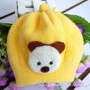 Baby Girls Crochet Hat Cute Little Bear Infant Winter Cap SZ 0 6M 5 