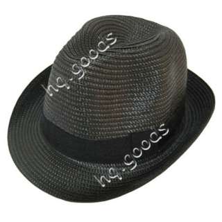 Unisex Mens Western Style Fedora Straw Black Hat Cap  