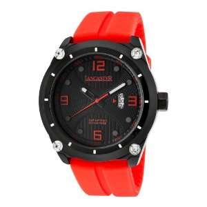  Mens Trendy Black Textured Dial Black IP Case Red Silicon 