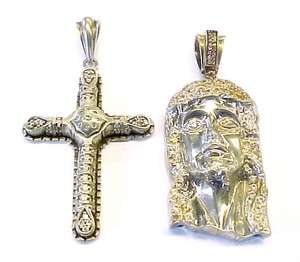 Lot of 2 Vintage Sterling Silver CROSS & JESUS Pendants  