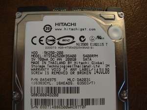 HITACHI HTS542520K9SA00 MLCDA2031 PN0A54975 200GB HDD 5051749066128 