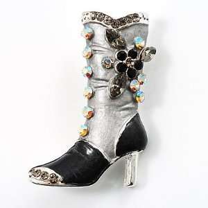  Charcoal Crystal High Boot Pin Brooch Jewelry
