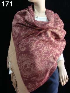 Womens Gifts Stole Jacquard 100%4 ply Cashmere Shawl Wrap Rust red A59 