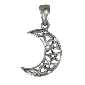    Small Sterling Silver Crescent Moon Pentagram Pendant Jewelry