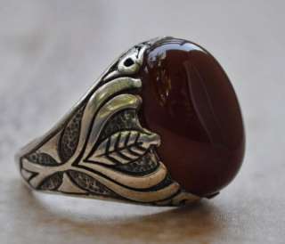 Middle Eastern Turkish style Agate aqeeq sterling Silver Men Ring 