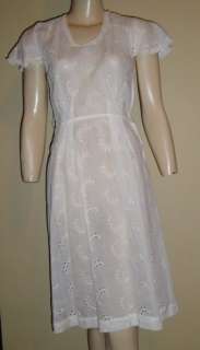 Vintage 20s 30s White Eyelet Dress Cape Sleeves Sz 4  