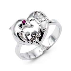    New 14k White Gold Love Heart Dolphin CZ Fashion Ring Jewelry