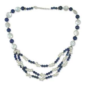  Lapis and pearl long necklace, Honesty Jewelry