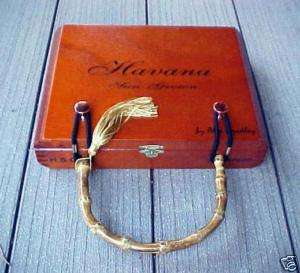 tan/black HAVANA HSG Cigar Box Purse BAMBOO handle~gift  