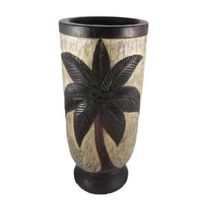  Hand Carved Palm Tree Motif Wooden Umbrella Stand