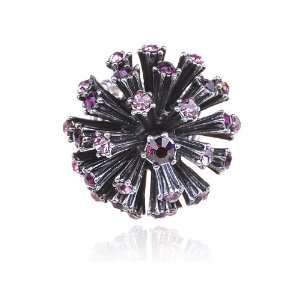   Purple Rose Crystal Rhinestone Starburst Big Bang Flower Firework Ring