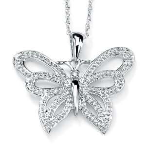  Lux 10k White Gold Diamond Accent Butterfly Pendant Lux 