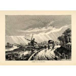  1882 Wood Engraving Middelburg Zealand Holland Windmill 
