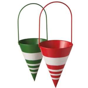   Multi Color Striped Metal Cone Christmas Ornaments 16