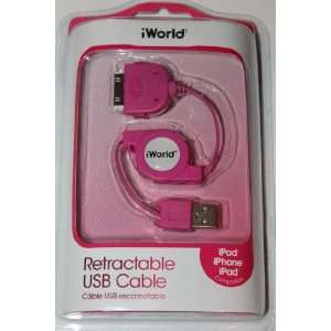  Pink Retractable USB Cable for iPod, iPad, or iPhone  