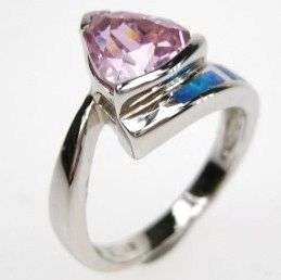 PINK CZ CROWN INLAID OPAL RING W/ STERLING SILVER  S7  
