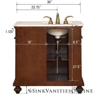 36 Victoria   Marble Countertop Off Center Bathroom Vanity Cabinet 