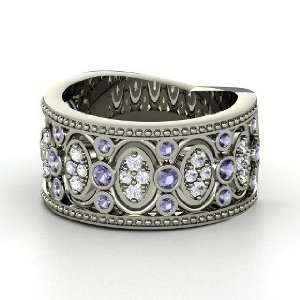 Renaissance Band, Sterling Silver Ring with Iolite & White Sapphire