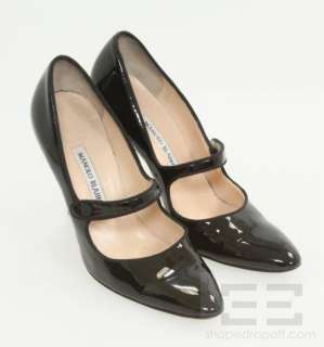 Manolo Blahnik Black Patent Leather Almond Toe Mary Jane Heels Size 38 