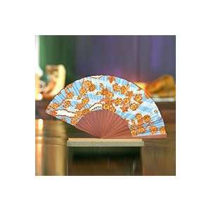  NOVICA Silk batik fan, Springtime 