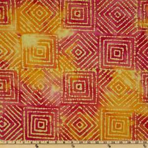   Indian Batik Tribal Squares Orange/Yellow Fabric By The Yard Arts