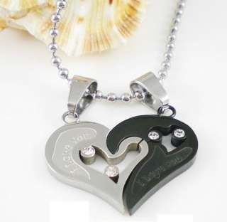 SC16BK 316L Stainless Steel I Love You Heart Couple Necklace (Black 
