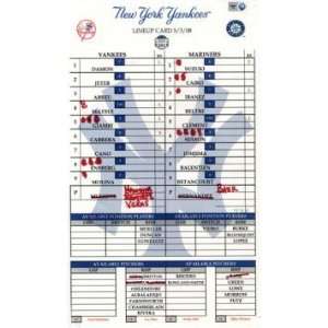  Mariners at Yankees 5 03 2008 Game Used Lineup Card (MLB 