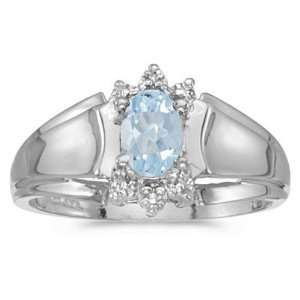   White Gold March Birthstone Oval Aquamarine And Diamond Ring Jewelry