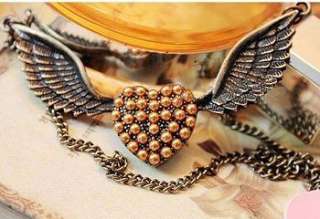 Vintage Wing Pearlescent Heart Style Pendant Necklace Charm  