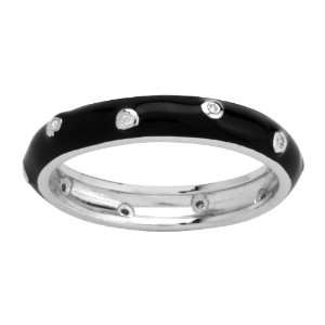   Silver Black Enamel Diamond Accent Womens Ring, Size 9 Jewelry