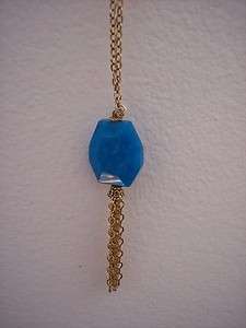 Gold Necklace with Dark Blue Stone and Tassels 32  