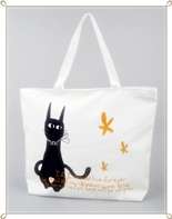 Black Kitties Tote Bag Inside Pocket Shopper Shoulder Beach Canvas 
