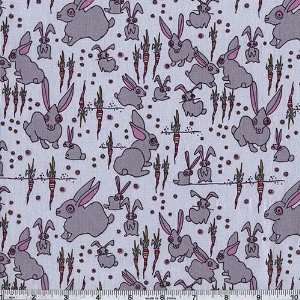  45 Wide Garden Friends Funny Bunnies Grey Fabric By The 
