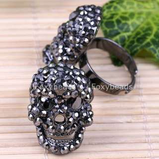 GREY Crystal Gothic Skull Mens Cocktail Ring New #6.5  