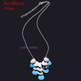 Bohemia style round blue stainless steel bead chain necklace fashion 