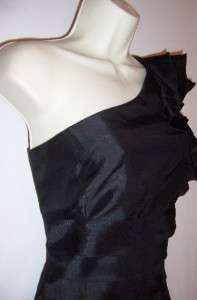 MAGGY LONDON TIMES Black One Shoulder Shutter Pleat Cocktail Evening 